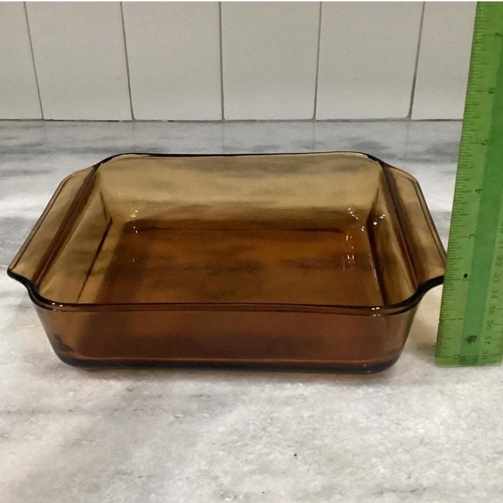 Anchor Hocking Fire-King Square Amber Baking Dish #435, Vintage Brown Bakeware‎